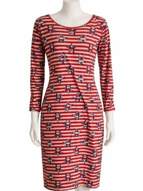 LuLaRoe Red and Navy Striped Star-Print Maxi Dress EUC